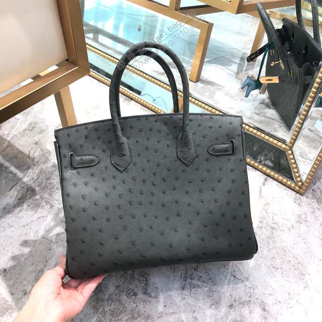 Hermes女包 愛馬仕Birkin30cm Hermes鉑金包 進口k級鴕鳥皮 手工蠟線縫製 Hermes鴕鳥皮手提女包  am1985